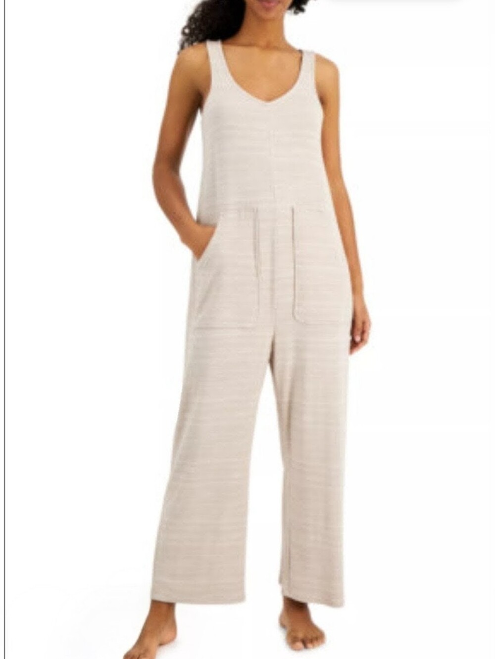 Eloquii Cream Sleeveless Wide-Leg Knit Jumpsuit